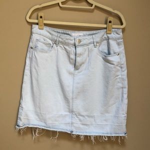 LOFT Light Wash Raw Hem Denim Skirt